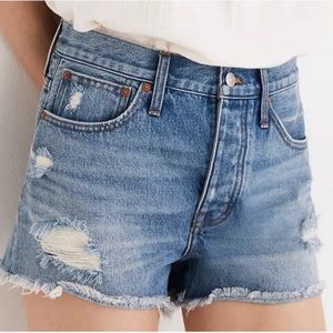 Madewell Relaxed Denim Shorts in Homecrest Wash: Ripped Edition